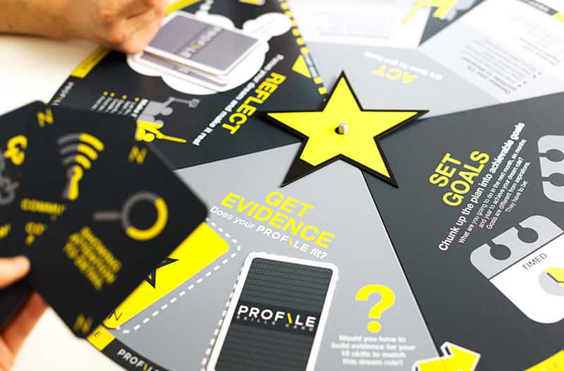 Profile cards at Norwich University of the Arts on the table